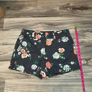LOFT Navy Blue and Floral High-Rise Shorts with Orange & White Flowers
